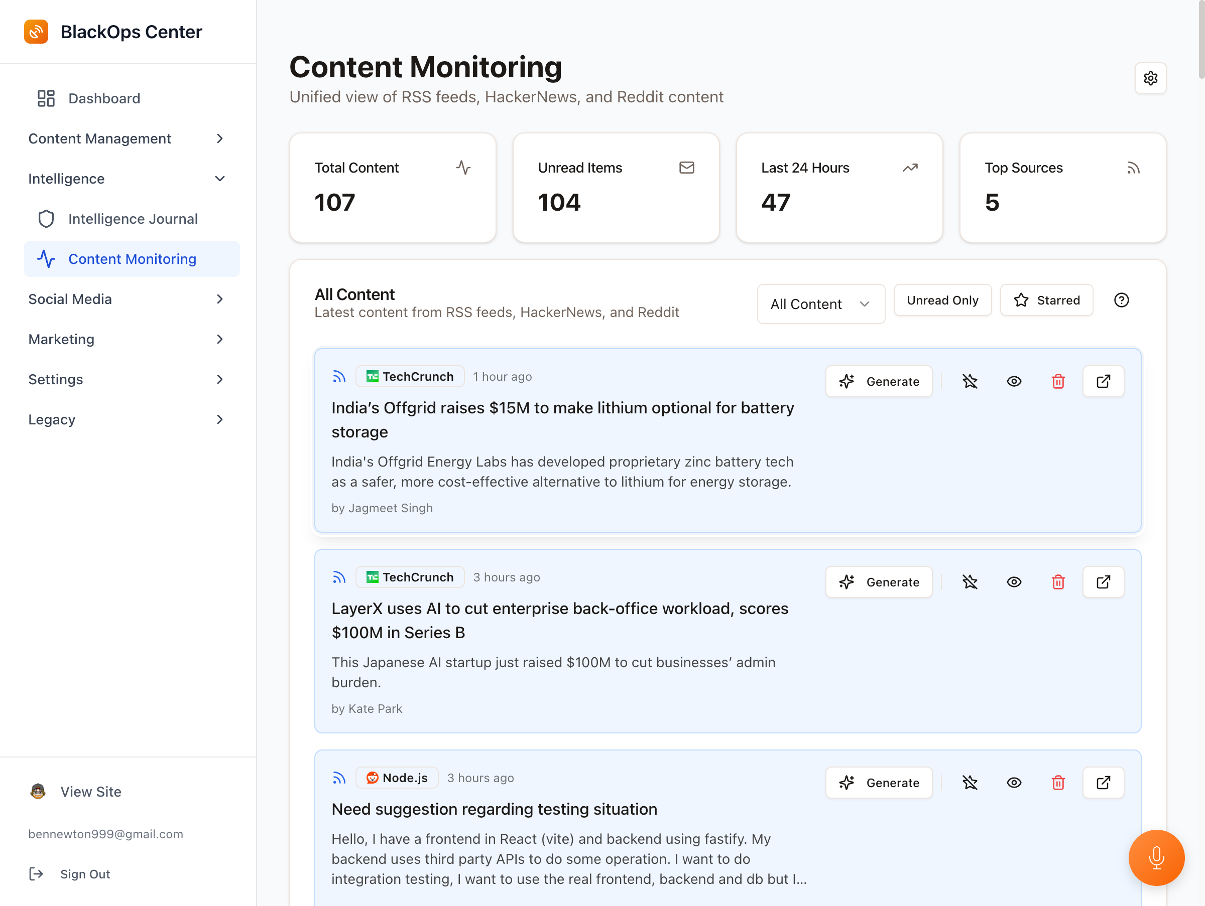 Content Monitoring Intelligence screenshot